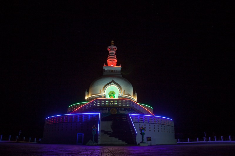 Shanti Stupa at night