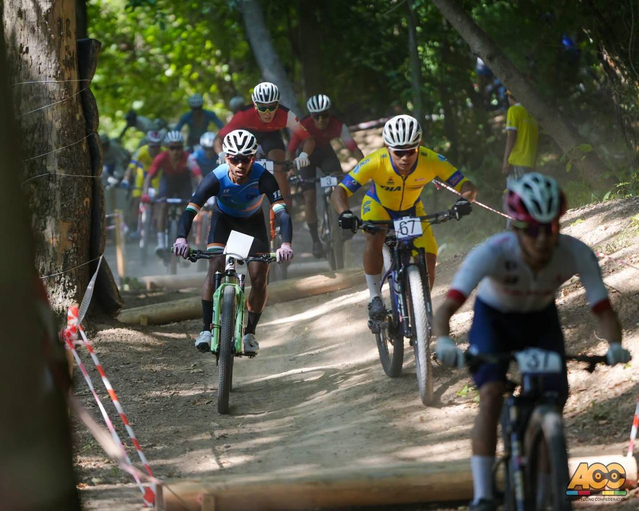 Ashish Sherpa from Himachal Pradesh racing at the Asian Mountain Biking Championships
