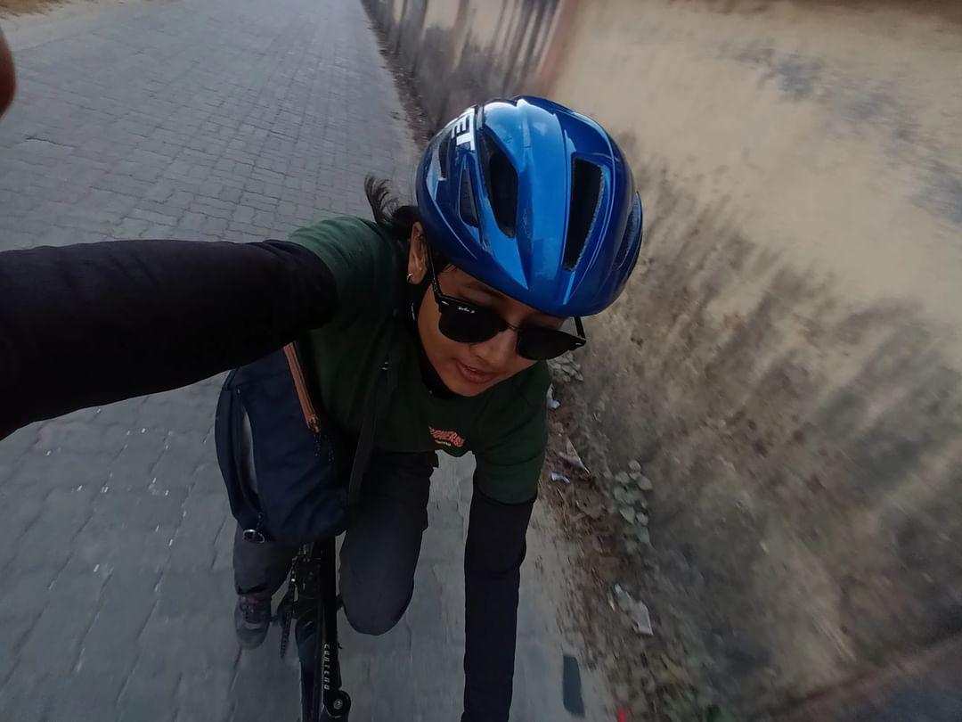 Sheetal Chettri commuting by cycle